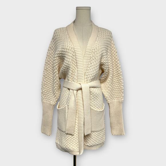 Rag & Bone Cream 100% Merino Wool Chunky Knit Belted Cardigan Sweater Size  6 - Picture 2 of 7